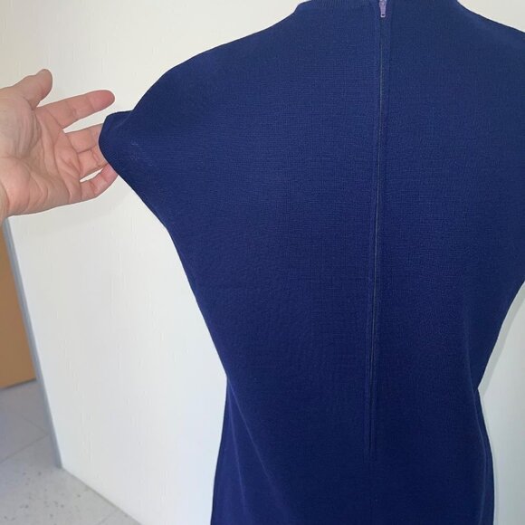 Vintage Womens Shift Dress Size 12 Navy Knit Mock Neck Knee Length Pure Wool - Picture 7 of 10